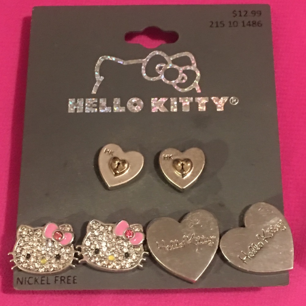 Set of three nickel free Hello Kitty earrings
